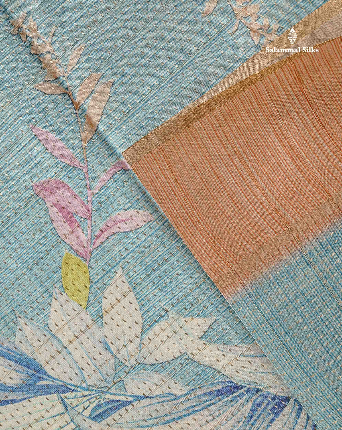 Semi Tussar Saree - Pastel Blue Colour Body With Light Brown Border