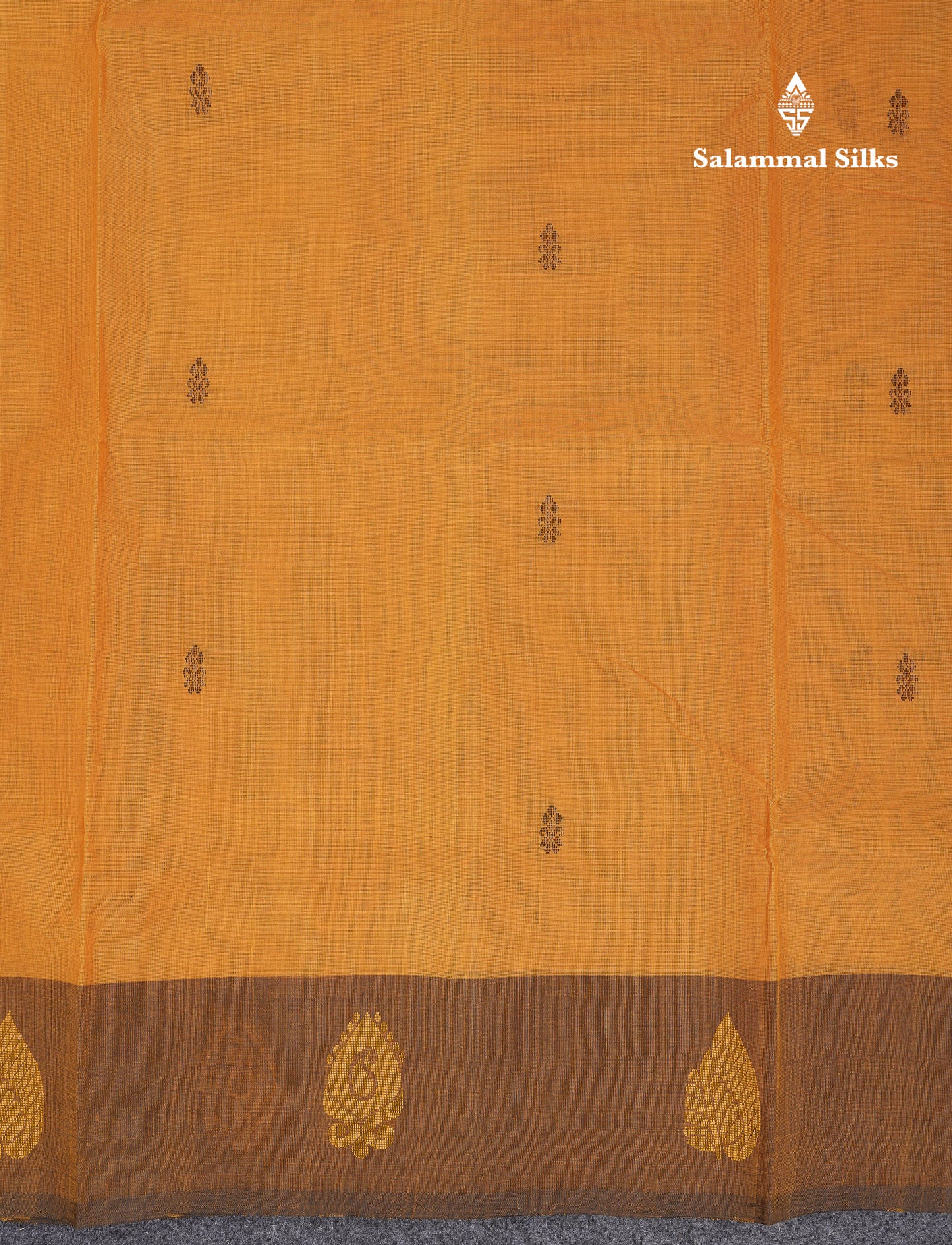 Beautiful Yellow Thread Work Butta Handloom Pure Cotton Saree With Contrast Black Blouse