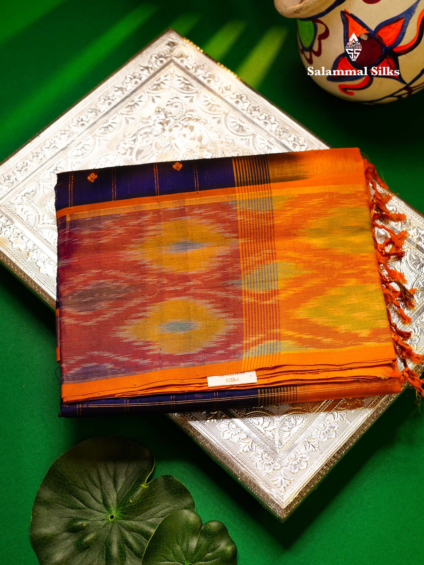 Violet Checks With Butta Pure Silk Cotton Saree With Tissue Ekkat Deisgn Border