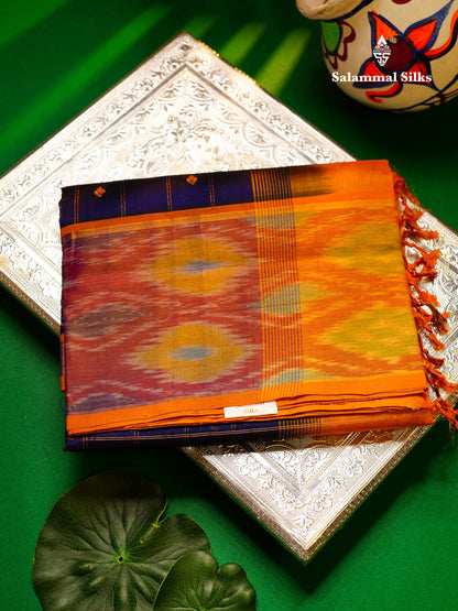 Violet Checks With Butta Pure Silk Cotton Saree With Tissue Ekkat Deisgn Border