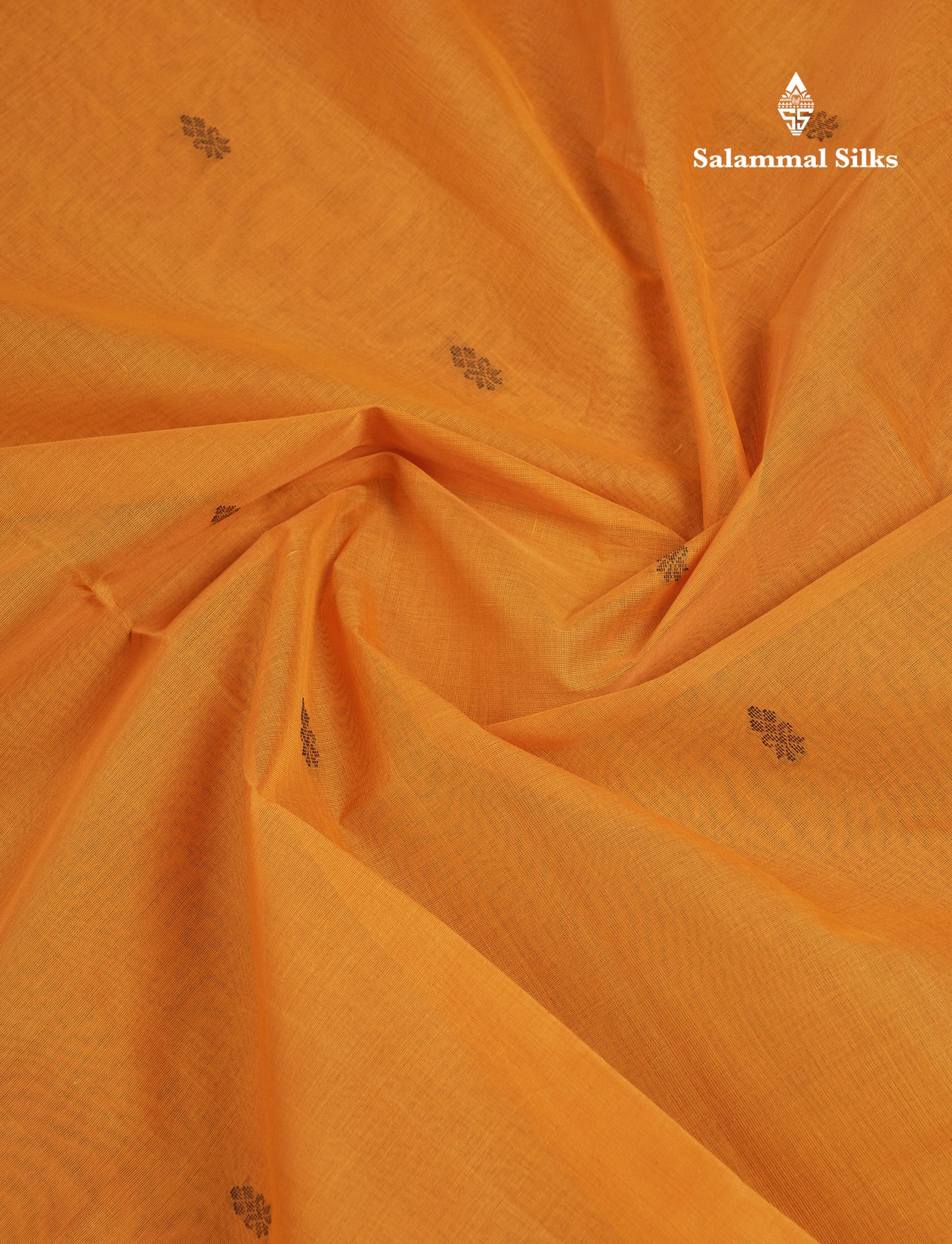 Beautiful Yellow Thread Work Butta Handloom Pure Cotton Saree With Contrast Black Blouse