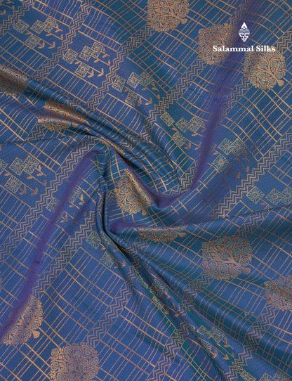 Beautiful Peacock Blue Semi Silk Saree With Traditional Evening Morning Border