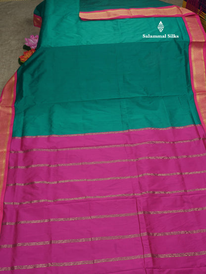 11 Yards Semi Silk Saree Royal Blue with Contrast Pink Border
