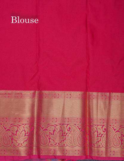 Beautiful Peacock Blue Semi Silk Saree With Traditional Evening Morning Border