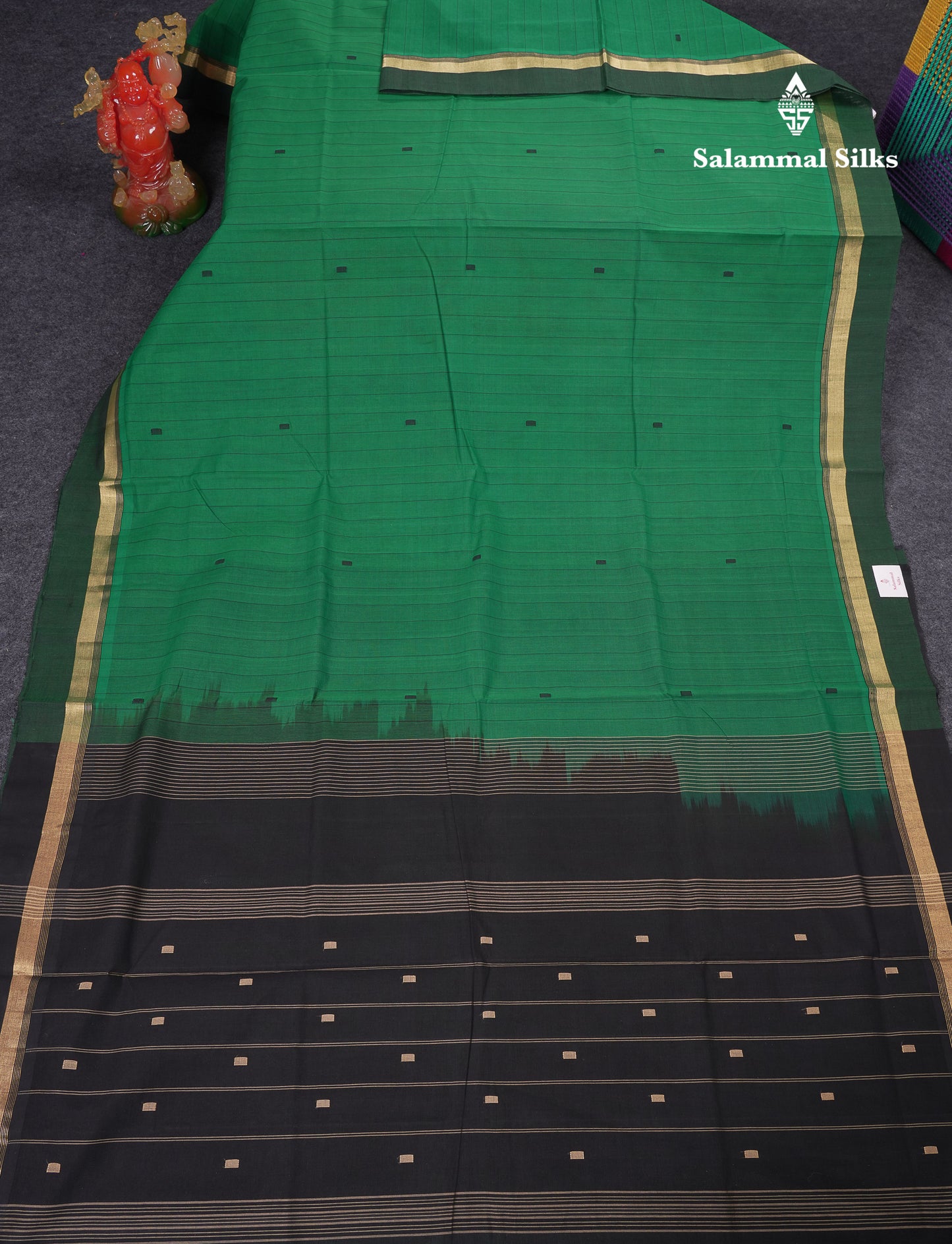 Beautiful Dark Purple Thread Work Butta Handloom Pure Cotton Saree With Contrast Mustard Yellow Blouse