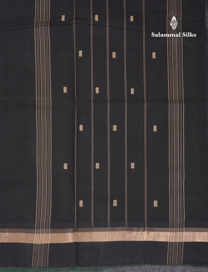 Beautiful Dark Purple Thread Work Butta Handloom Pure Cotton Saree With Contrast Mustard Yellow Blouse