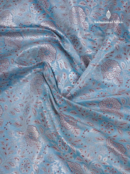 Beautiful Ice Blue Semi Silk Saree With Contrast Dark Maroon Traditional Evening Morning Border