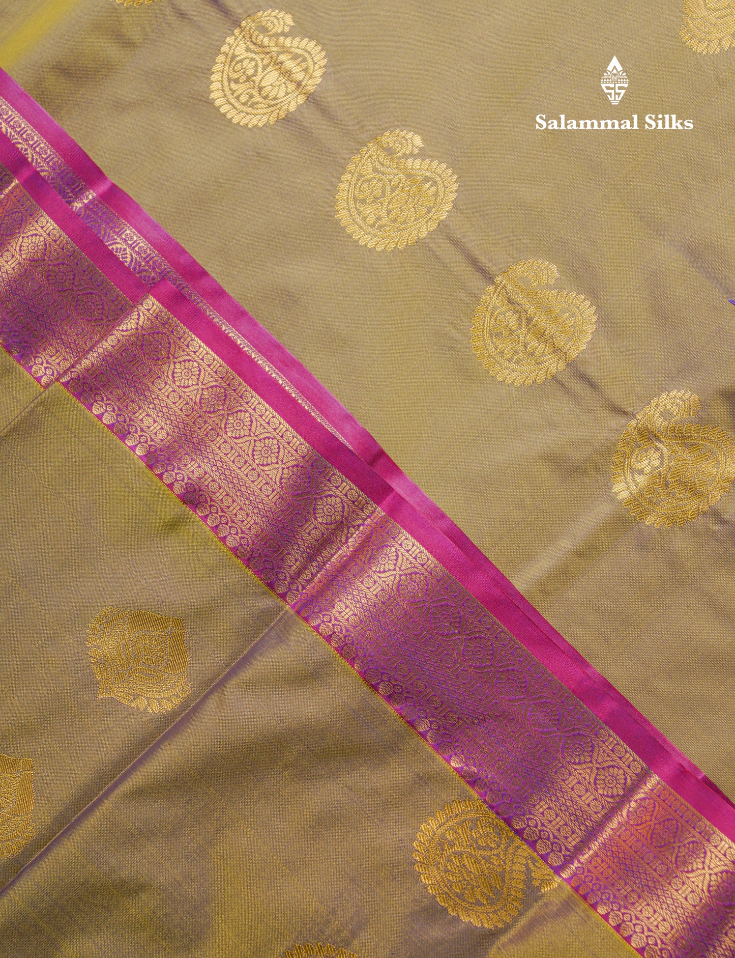 Beautiful Dual Tone Olive Mustard Yellow Semi Silk Saree With Traditional Evening Morning Border