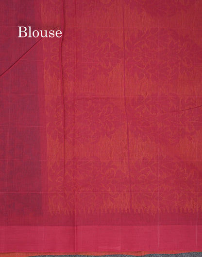 Beautiful Yellow Checks With Thread Work Butta Handloom Pure Cotton Saree With Contrast Redish Maroon Blouse