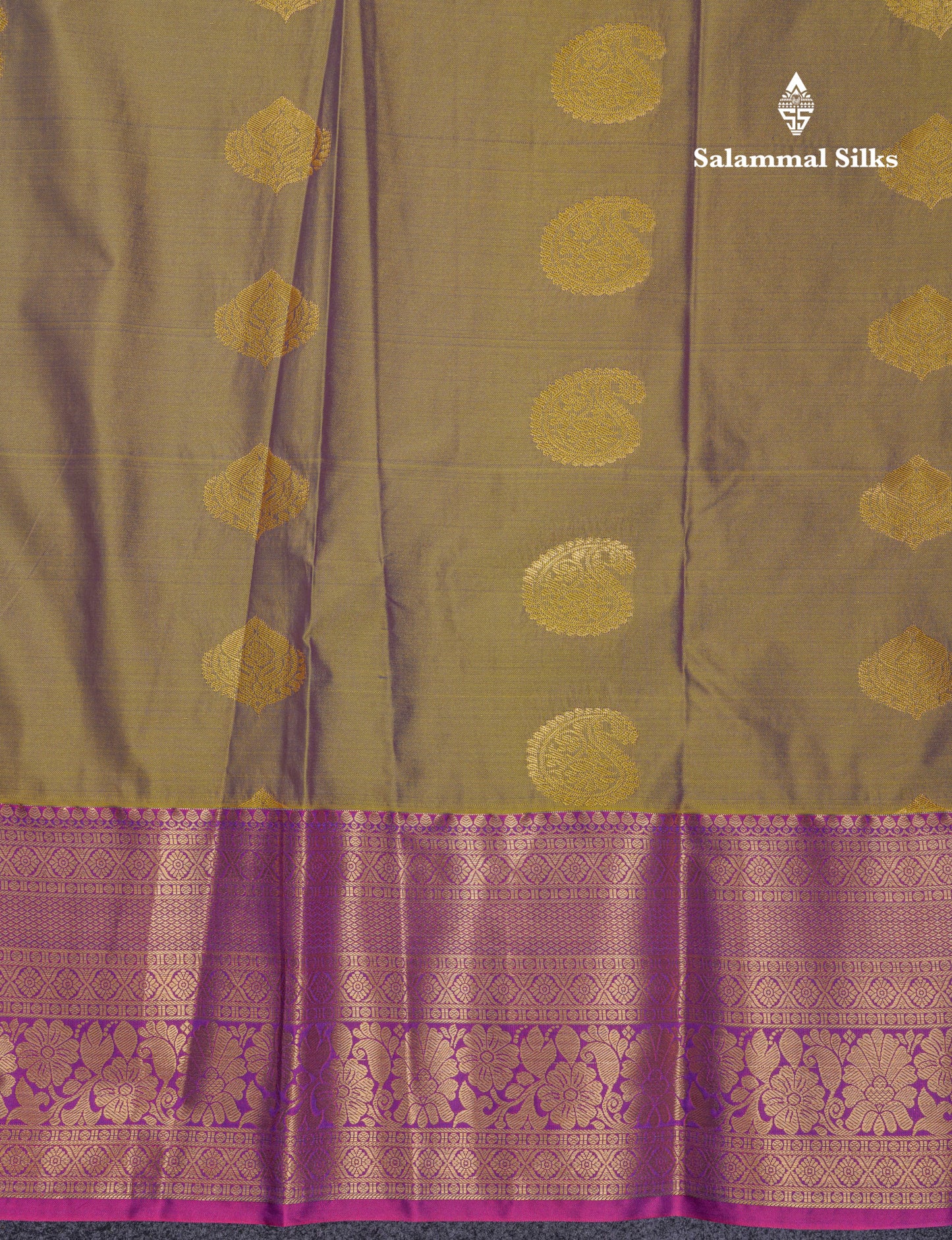 Beautiful Dual Tone Olive Mustard Yellow Semi Silk Saree With Traditional Evening Morning Border