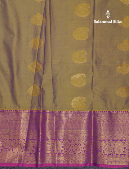 Beautiful Dual Tone Olive Mustard Yellow Semi Silk Saree With Traditional Evening Morning Border
