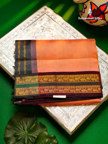 Onion Pink Pure Silk Cotton Saree With Contrast Dark Purple Traditional Border