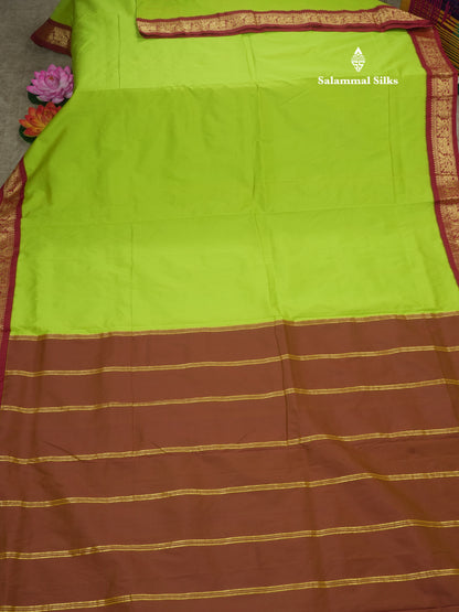 11 Yards Semi Silk Saree Green with Contrast Pink Border