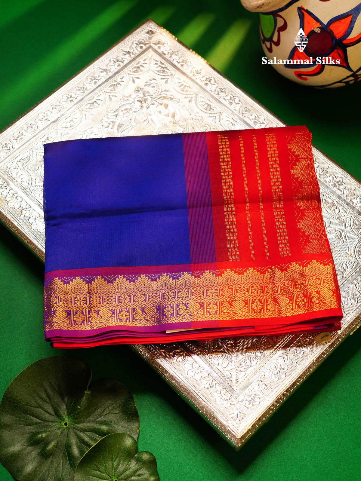 Beautiful Violet Plain Semi Silk Cotton Saree With Contrast Chilly Red Blouse