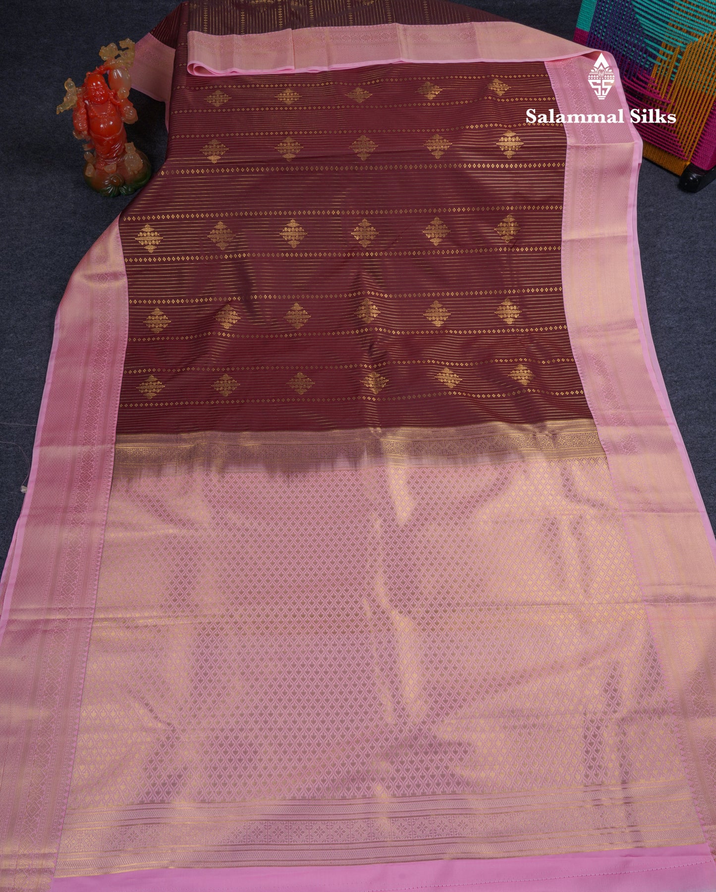 Beautiful Dark Maroon Semi Silk Saree With Contrast Light Pink Border