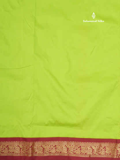 11 Yards Semi Silk Saree Green with Contrast Pink Border