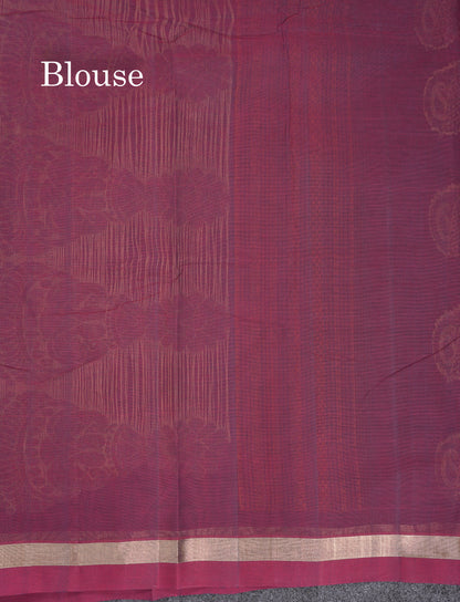 Beautiful Navy Blue Thread Work Butta Handloom Pure Cotton Saree With Contrast Maroon Blouse