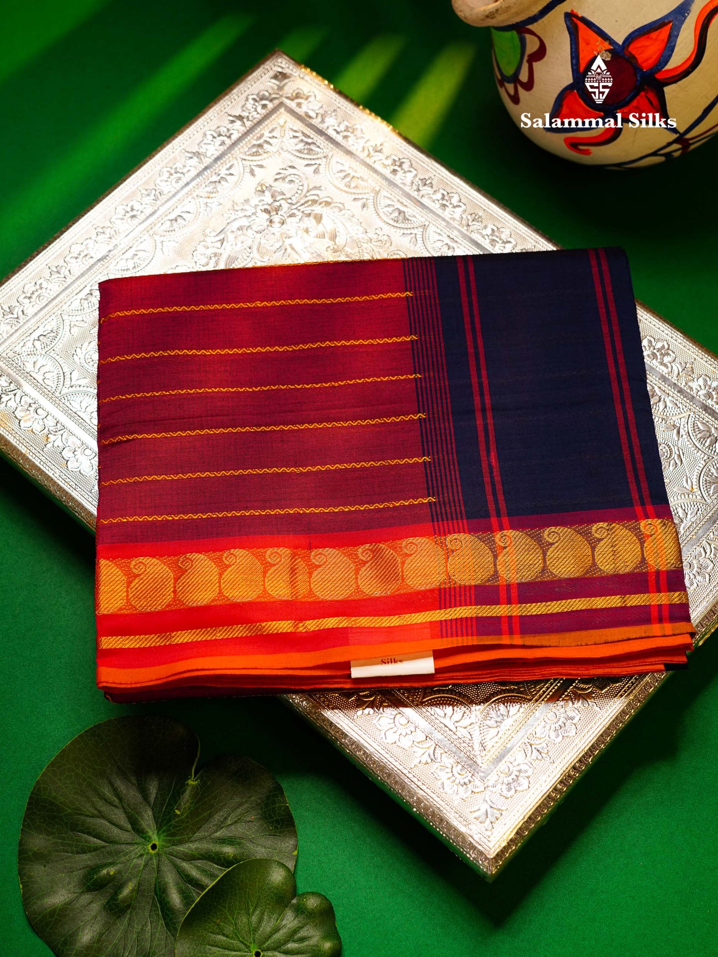 Beautiful Elephant Grey Semi Silk Cotton Saree With Contrast Maroon Blouse