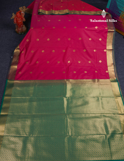Beautiful Dual Tone Peacock Blue Semi Silk Saree With Contrast Purple Small Border