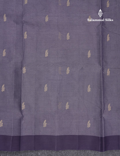 Beautiful Blueish Grey Thread Work Butta Handloom Pure Cotton Saree With Contrast Navy Blue Blouse