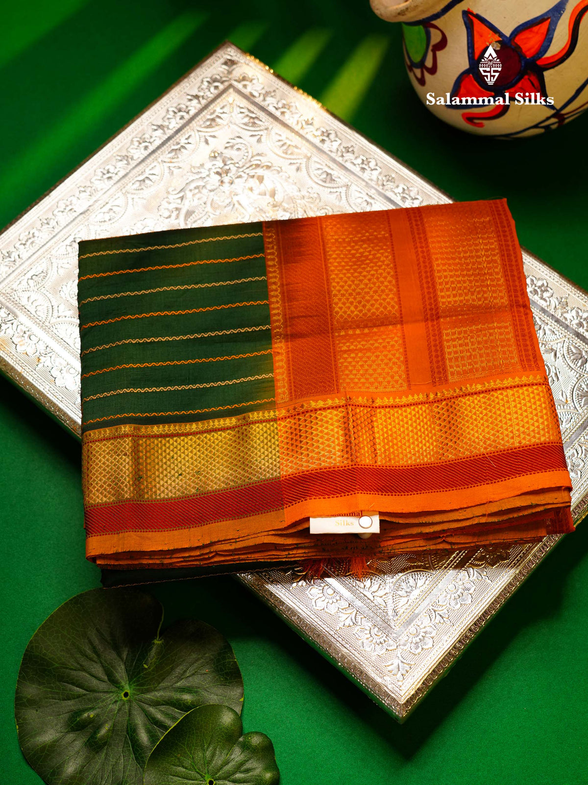 Beautiful Bottle Green Semi Silk Cotton Saree With Contrast Mustard Yellow Blouse
