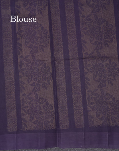 Beautiful Blueish Grey Thread Work Butta Handloom Pure Cotton Saree With Contrast Navy Blue Blouse