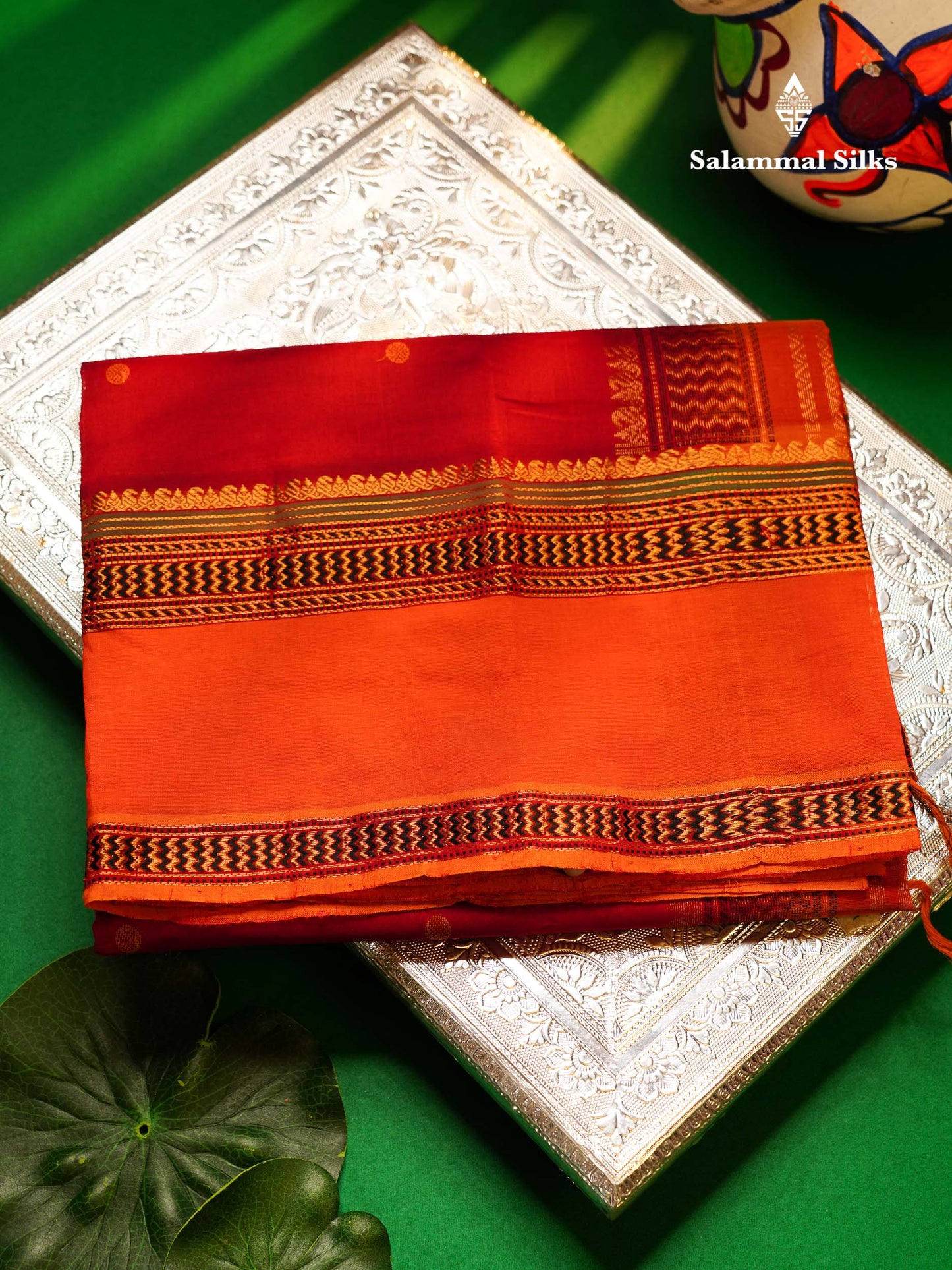 Beautiful Maroon Thread Buttas Semi Silk Cotton Saree With Mustard Yellow Traditional Double Border