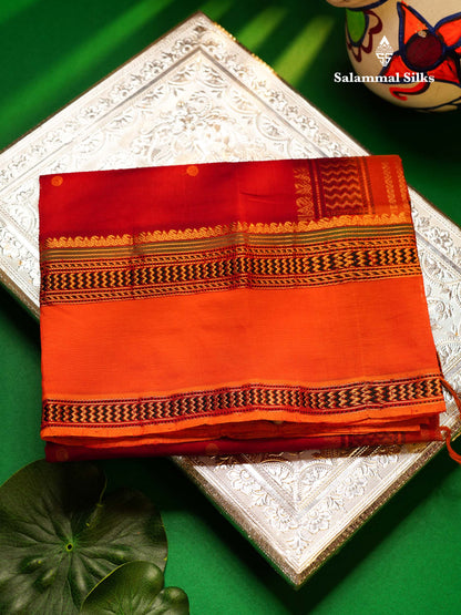 Beautiful Maroon Thread Buttas Semi Silk Cotton Saree With Mustard Yellow Traditional Double Border