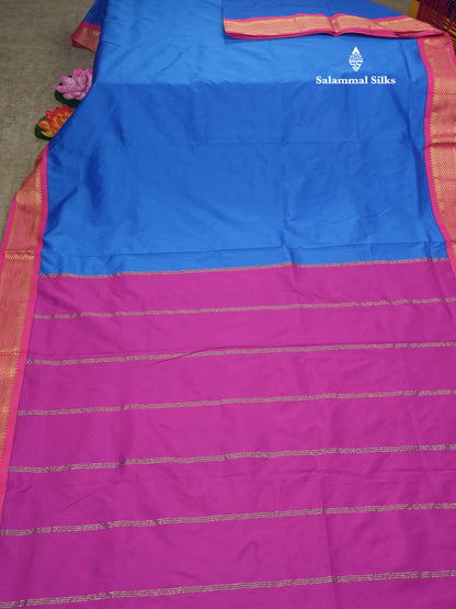 11 Yards Semi Silk Saree Royal Blue with Contrast Pink Border