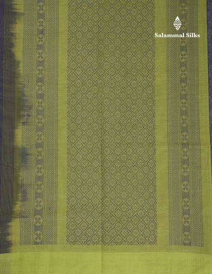 Beautiful Navy Blue Thread Work Butta Handloom Pure Cotton Saree With Contrast Parrot Green Blouse