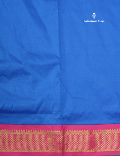 11 Yards Semi Silk Saree Royal Blue with Contrast Pink Border