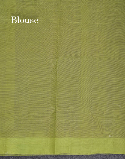 Beautiful Navy Blue Thread Work Butta Handloom Pure Cotton Saree With Contrast Parrot Green Blouse