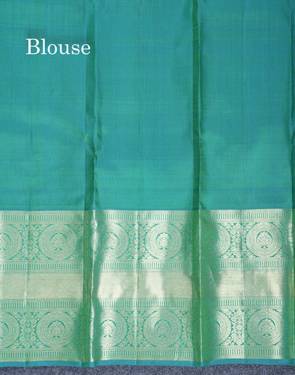 Dual Tone Parrot Green Pure Kanjivaram Silk Saree With Contrast Sapphire Green Long Border