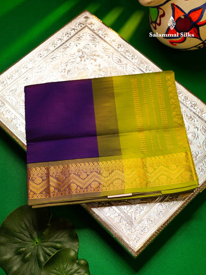 Beautiful Violet Plain Semi Silk Cotton Saree With Parrot Green Traditional Border