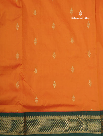 11 Yards Semi Silk Saree Orange with Contrast Bottle Green Border