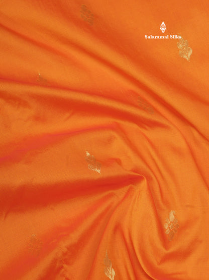 11 Yards Semi Silk Saree Orange with Contrast Bottle Green Border