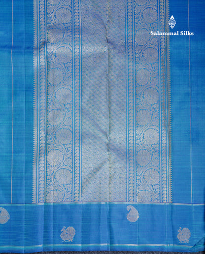 Dual Tone Sapphire Green Pure Kanjivaram Silk Saree Pure Zari with Contrast Blue Traditional Rettapet Border