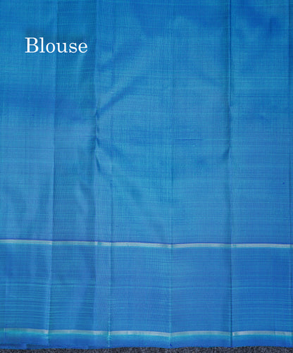 Dual Tone Sapphire Green Pure Kanjivaram Silk Saree Pure Zari with Contrast Blue Traditional Rettapet Border