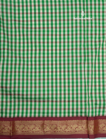 11 Yards Semi Silk Saree Multicolour Checks with Traditional Maroon Border