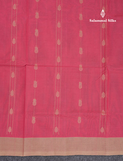 Beautiful Pink Thread Work Butta Handloom Pure Cotton Saree With Contrast Sandal Blouse
