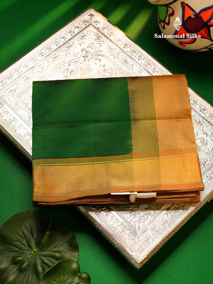 Beautiful Bottle Green Plain Semi Silk Cotton Saree With Contrast Dark Sandal Blouse