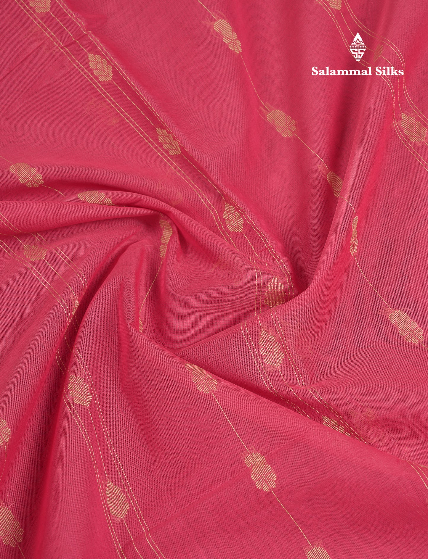 Beautiful Pink Thread Work Butta Handloom Pure Cotton Saree With Contrast Sandal Blouse