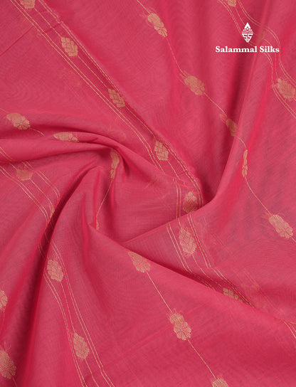 Beautiful Pink Thread Work Butta Handloom Pure Cotton Saree With Contrast Sandal Blouse