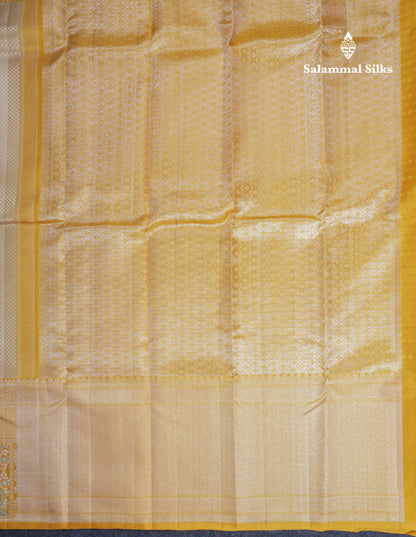 Sandal Bridal Pure Kanjivaram Silk Saree With Contrast Mustard Yellow Menakari Work Evening Morning Border