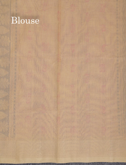 Beautiful Pink Thread Work Butta Handloom Pure Cotton Saree With Contrast Sandal Blouse