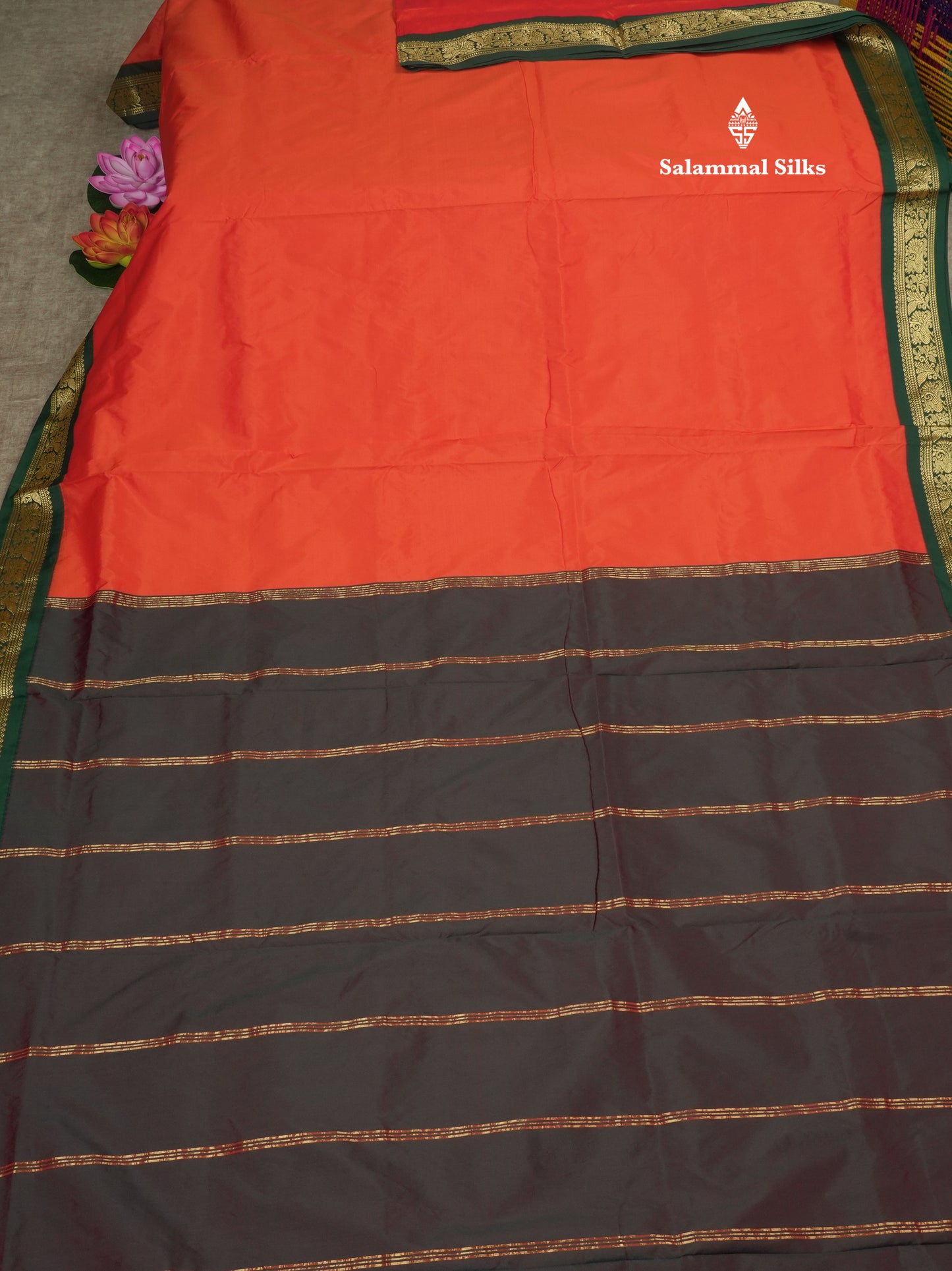 11 Yards Semi Silk Saree Green with Contrast Pink Border