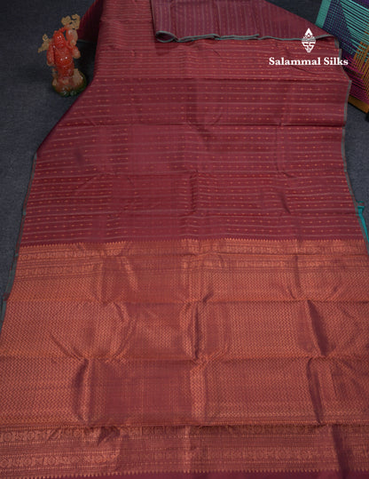 Beautiful Dark Maroon Fancy Pure Kanjivaram Silk Saree With Contrast Peacock Green Blouse