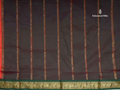 11 Yards Semi Silk Saree Green with Contrast Pink Border