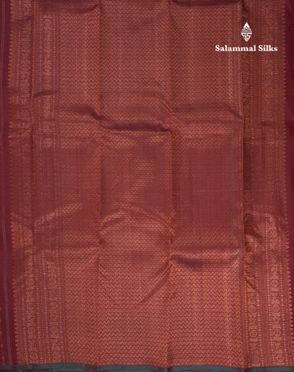 Beautiful Dark Maroon Fancy Pure Kanjivaram Silk Saree With Contrast Peacock Green Blouse