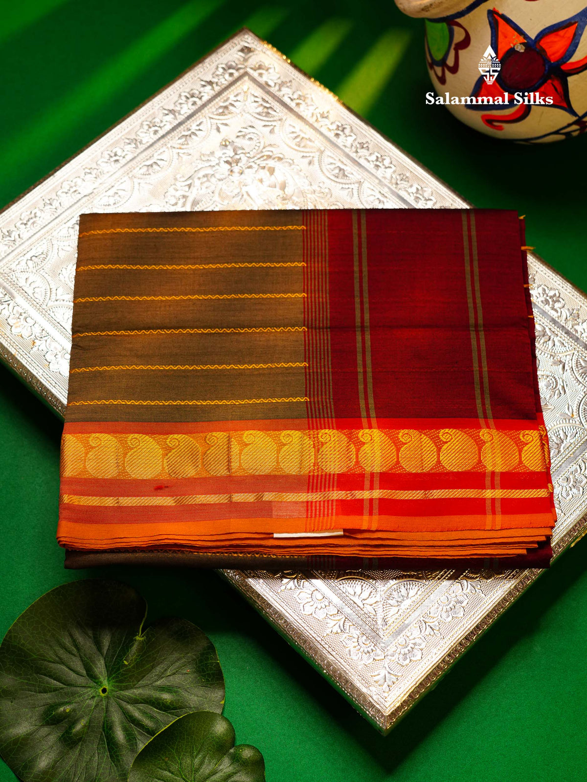 Beautiful Elephant Grey Semi Silk Cotton Saree With Contrast Maroon Blouse